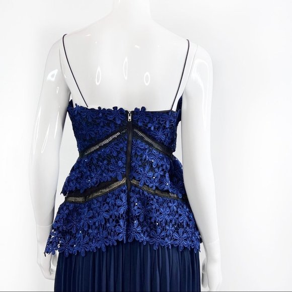 Sexy Blue Lace Bodice Side Split Midi Dress - Picture 6 of 17